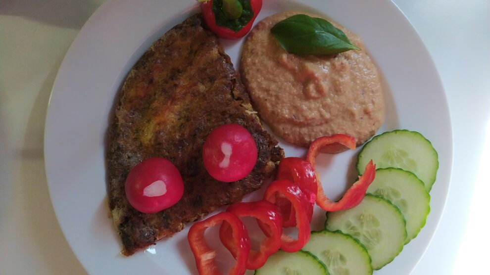 Ansicht von oben auf das Essen